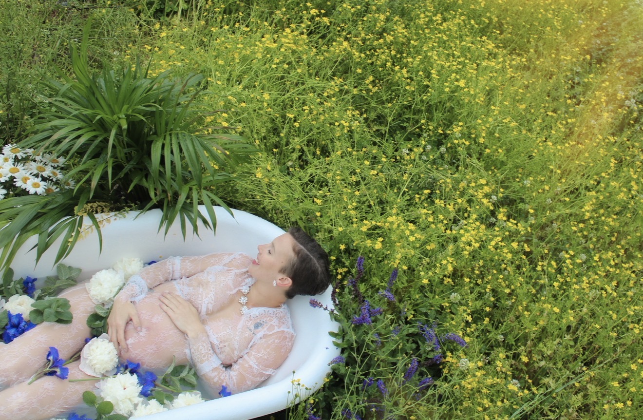 Floral maternity portrait outdoors